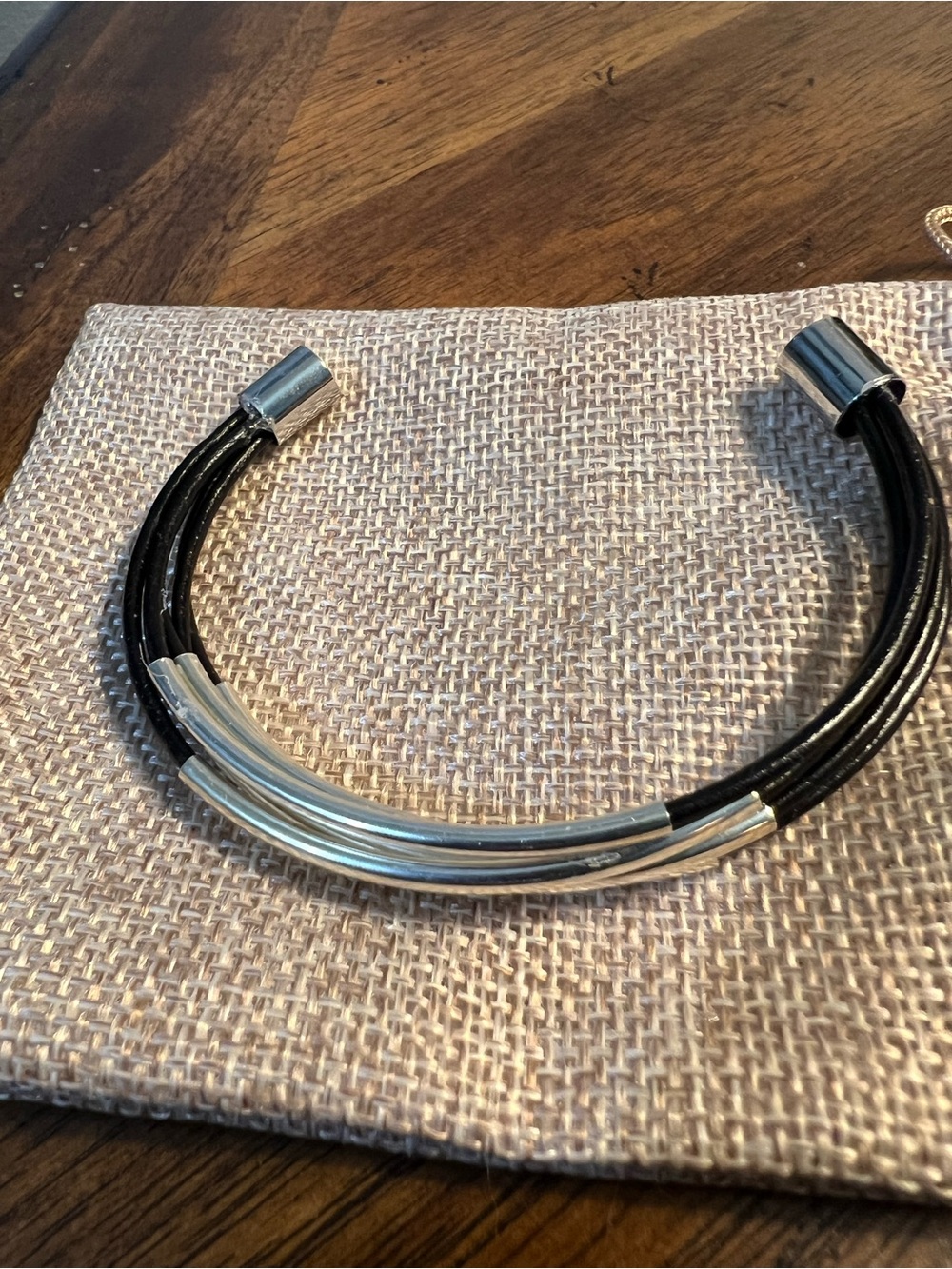 Black Leather Multi-Strand Bracelet with Silver Accents